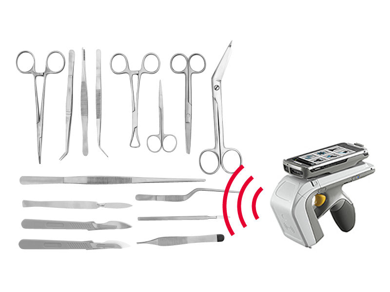The illustration of mass reading of surgical instruments with hand held reader