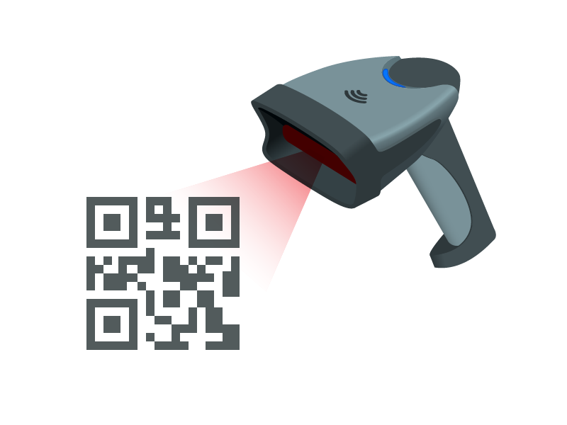 Illustration of reading QR code with RFID handy reader