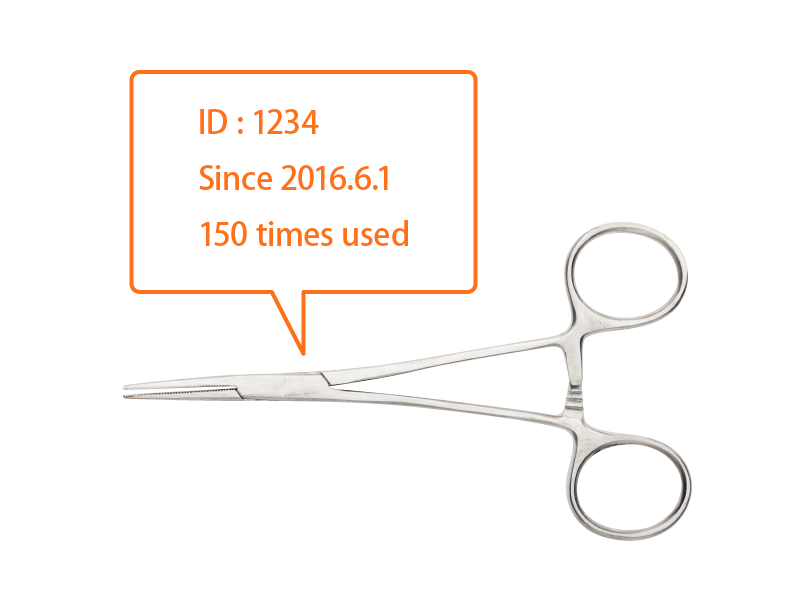 Image showing how the RFID is applied to surgical instruments. Various information can be written and read inside.